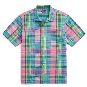 Polo Ralph Lauren Men's Classic Fit Cotton Madras Camp Shirt Pink Blue Plaid